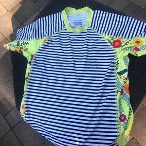 Patagonia rash guard Girls XXL Sz 16-18. Striped body with floral arms.